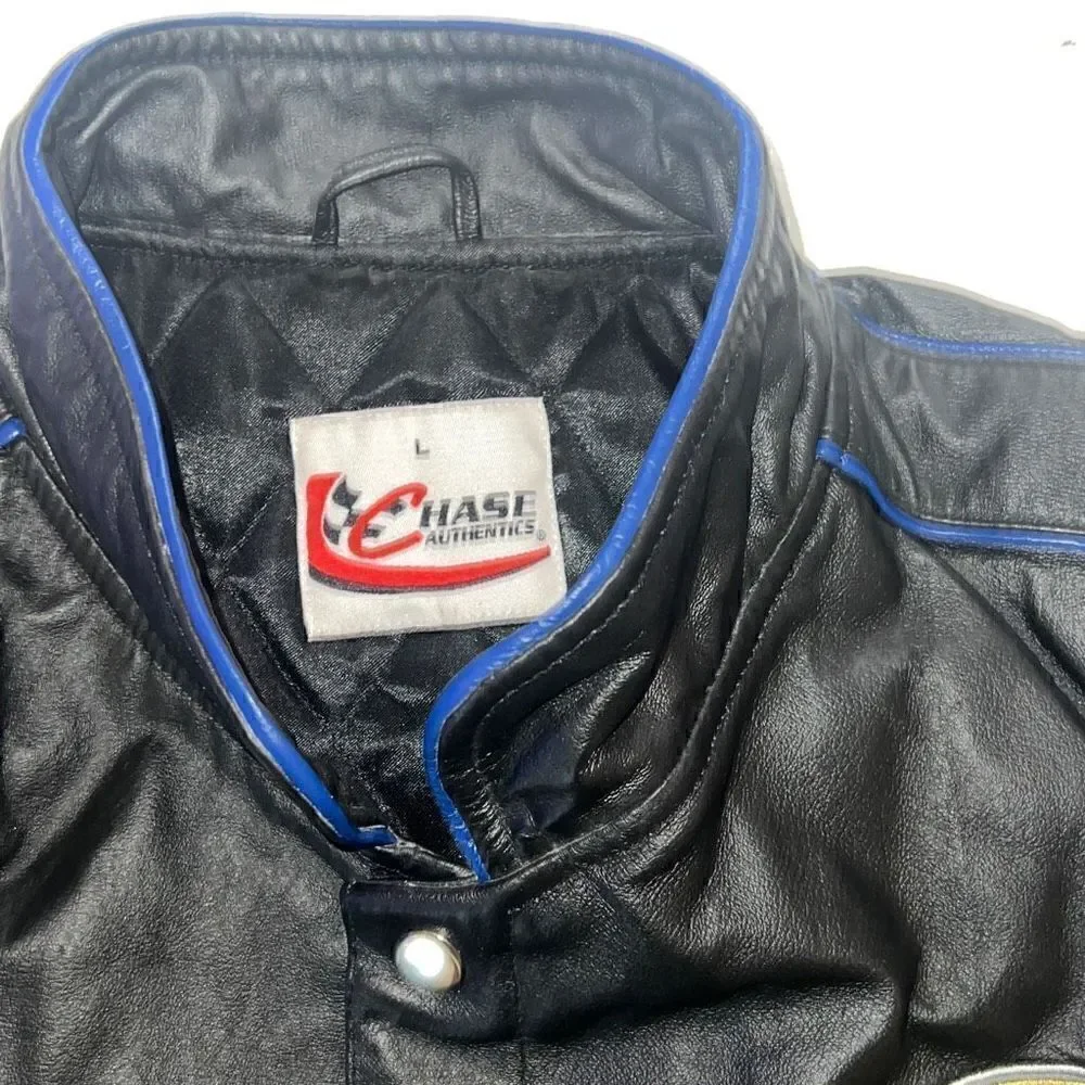 NASCAR Nextel Black Leather Bomber Jacket Coat Vintage RARE Embroidered sz Large